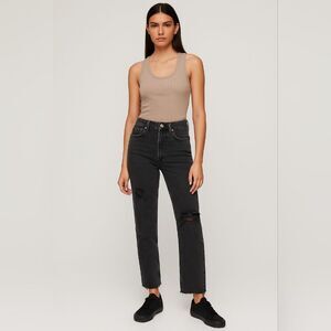 Aritzia Denim Forum Black Gray Arlo High Rise Straight Crop Button Fly 28L Jeans